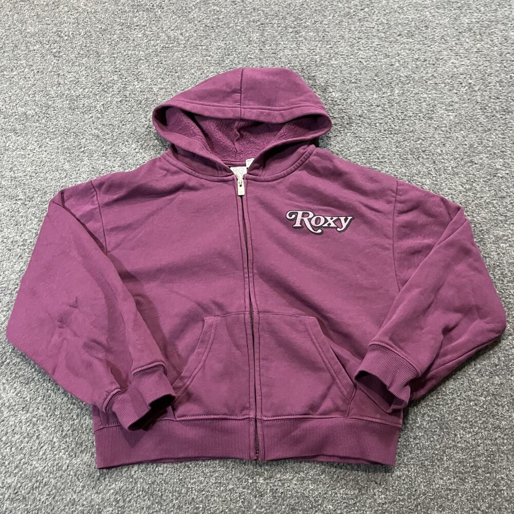 Roxy Hoodie Girls Small Purple Sweatshirt Full Zip Cotton Graphic Beach Zipper